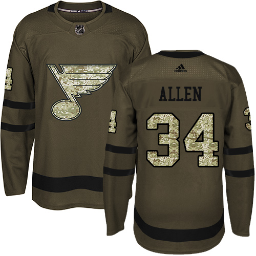 Adidas Blues #34 Jake Allen Green Salute to Service Stitched Youth NHL Jersey